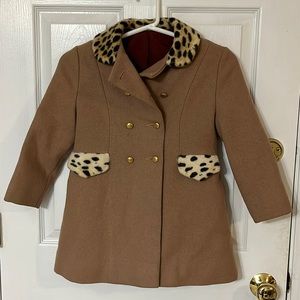 Vintage Cameron Girls Wool camel colored coat with fur trim